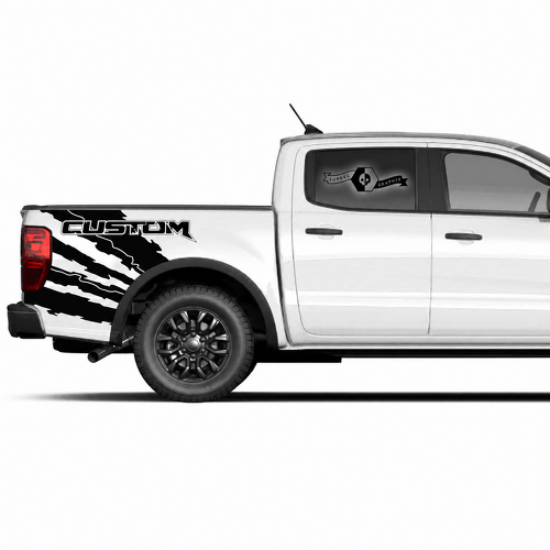 CUSTOM Coppia di adesivi in vinile diagonali strappati per lato letto Ford F-150 2022
