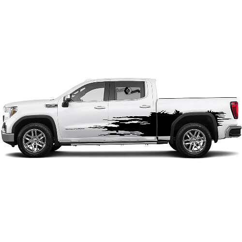 2x Strisce laterali adesive per 1500 Gmc Sierra Wrap Mud Bed Side SPLASH Adesivi in vinile Kit grafico
