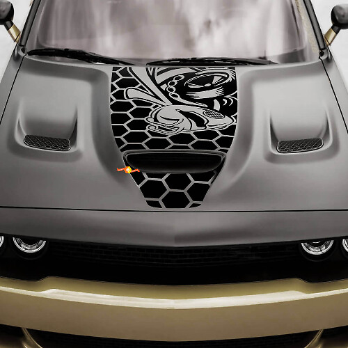 Adesivo in vinile con reticolo a nido d'ape e ape arrabbiata per cofano Dodge Challenger 2019-2024