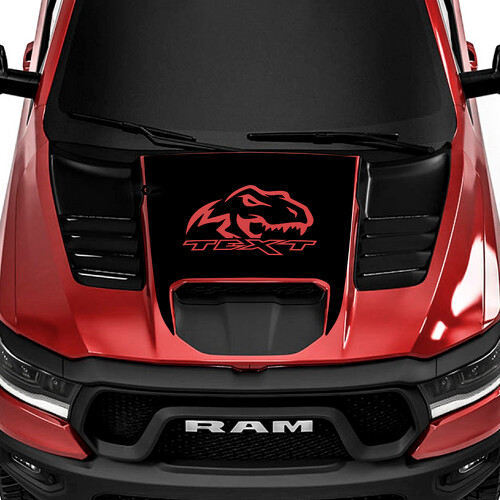 Adesivo in Vinile per Cofano T-Rex e Testo Personalizzato per Dodge Ram Rebel 1500 TRX_1