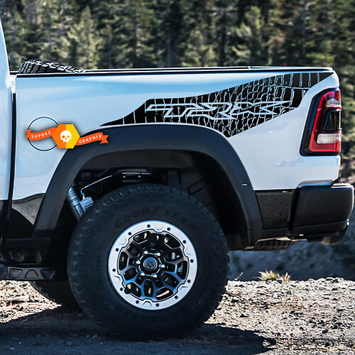 Coppia Dodge Ram Rebel TRX 2022+ 2023+ Lato 1500 TRX Letto Logo Dinosaur Skin Truck Vinile Adesivo Decal Grafica
