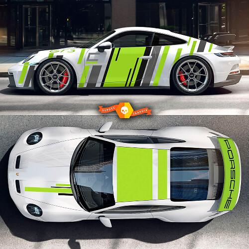 Kit adesivi Porsche 991 gt3 in 3 colori per cofano, tetto, spoiler posteriore, wrap completo, strisce corpo adesive.
