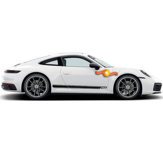 2 Porsche 911 Decalcomanie Laterali Rocker Panel Stripes Door Kit Decal Sticker Taycan Cayenne
