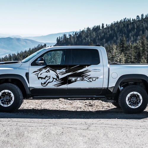Adesivo Vinile Personalizzato Testa di T-Rex Grunge per Porta Laterale per RAM 1500 Rebel, TRX 2019-2026