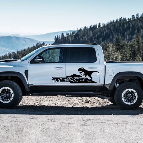 Adesivo in Vinile Personalizzato Testo Montagne T-Rex per Porta Laterale per RAM 1500 Rebel, TRX 2019-2026