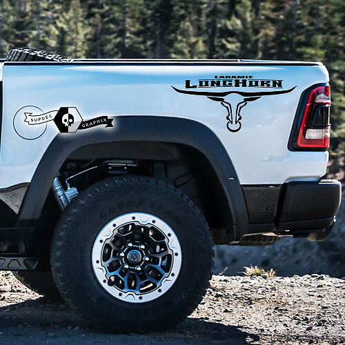 Adesivo in vinile Laramie Long Horn per fianco del cassone Dodge Ram 1500