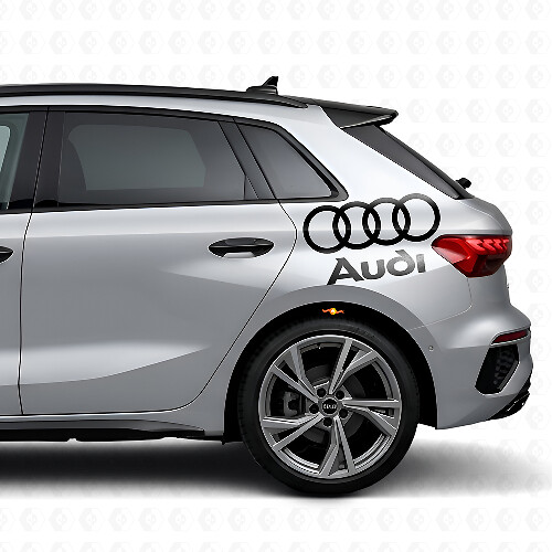 Set di Adesivi Laterali con Scritta Audi e Anelli per Auto Audi