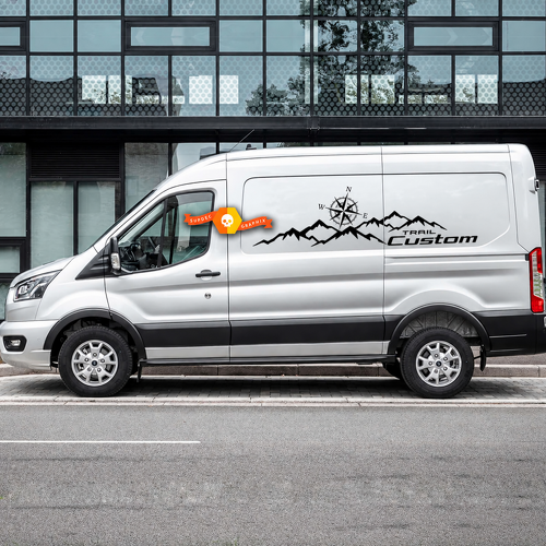 Trail Style Custom Mountain Compass — Adesivo in vinile (fianco) per Ford Transit