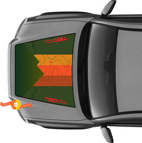 Hood TRD Off Road Mountains Mappa topografica Hood Vintage Stripes Vinyl Stickers Decal adatta ai modelli Toyota Tacoma 2016 - 2022
