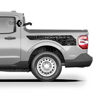 Coppia FORD MAVERICK 2022 FX4 Grafiche Decalcomanie Adesivi Letto Laterale Decalcomanie Mappa topografica Adesivi Maverick Camion Letto Laterale
