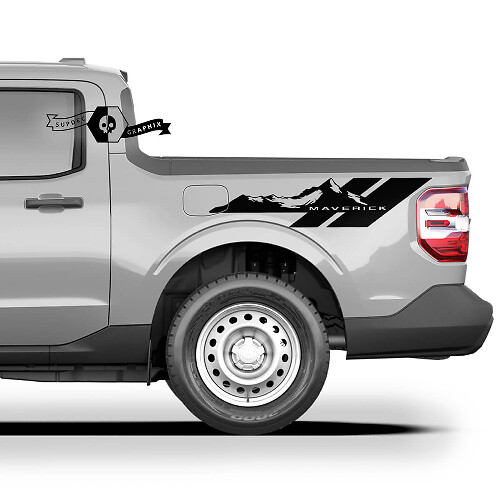 Coppia FORD MAVERICK 2022 FX4 grafica decalcomanie adesivi lato letto decalcomanie Mountain Stripe adesivi Maverick lato letto camion
