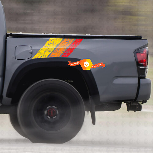 Adesivi Vinilici a Strisce Laterali Topografiche in Stile Vintage per Toyota Tundra