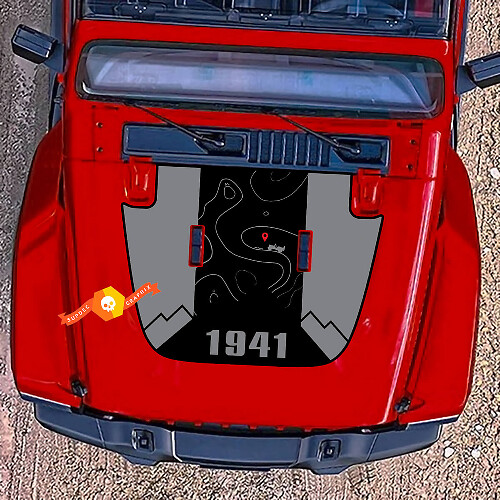 Jeep Hood Wrangler 1941 Vinyl 2 Colors Сontour Map Mountains Decal Sticker fit Jeep JL Gladiator
