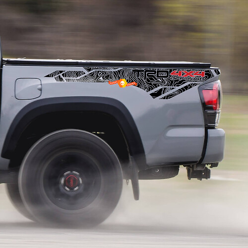 Kit Adesivi in Vinile 4x4 TRD Mappa Topografica per Fiancate Toyota Tacoma Tundra