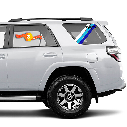Coppia di 2010-2023 Toyota 4Runner Retro PRECUT Window Racing Stripes TRD Stripes Side Vinyl Decals Adesivi - Bianco Azzurro Blu
