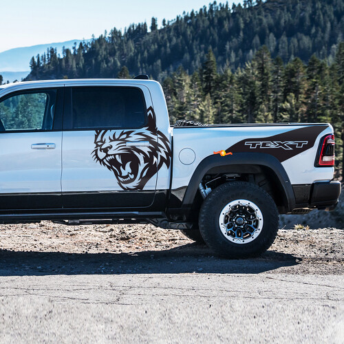 Adesivo in vinile Wildcat e Testo Personalizzato per fianco porta per Dodge Ram 1500