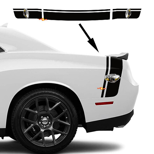 Kit di adesivi in vinile con doppie strisce in stile Rumble Bee per cofano laterale Dodge Challenger 2022+