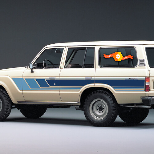 Coppia di Land Cruiser SERIE 60 TRD Porte laterali Adesivi per decalcomanie in vinile a strisce retrò per Toyota 4Land Cruiser TRD - Blu
