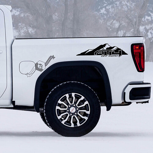 Set di adesivi in vinile stile montagna AT4 Off-Road per fiancata letto GMC Sierra 1500