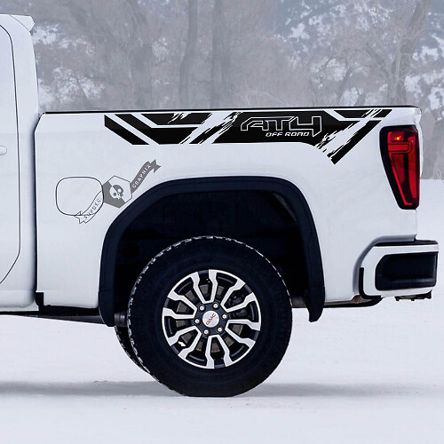 Kit di Adesivi in Vinile Effetto Usurato per Fiancate Cassone AT4 Off Road per GMC Sierra 1500