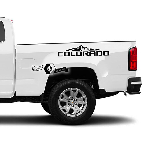 Coppia lettino laterale Montagne Colorado Adesivo in vinile Decalcomania grafica 2022+ 2023+ Chevy Colorado estesa
