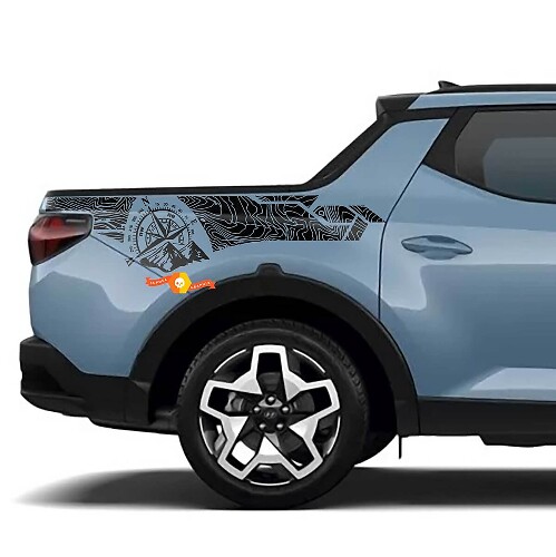 2x Adesivi in vinile laterale per fiancata del letto con mappa topografica adatti a Hyundai Santa Cruz

