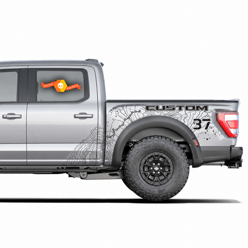 SVT CUSTOM Topographic Map Splash 37 — Adesivo in vinile (fianco del cassone) per Ford F-150 Raptor 2023