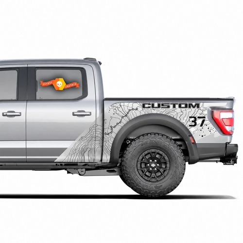 SVT CUSTOM 37 Package Topographic Map Splash — Adesivo in vinile (fianco del cassone) per Ford F-150 Raptor 2023