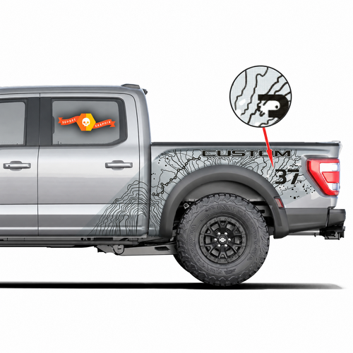 SVT CUSTOM Topographic Dot Map Splash 37 — Adesivo in vinile (fianco del cassone) per Ford F-150 Raptor 2022-2023