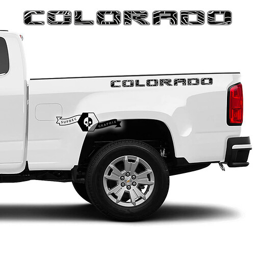 Coppia di adesivi in ​​vinile con logo della linea di contorno del letto laterale Chevrolet Colorado 2 colori
