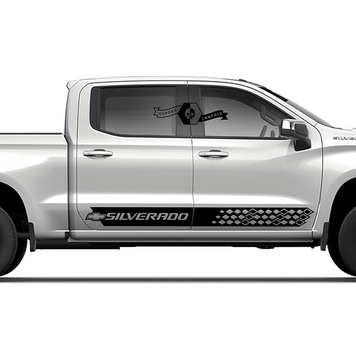 Coppia di adesivi in ​​vinile con decalcomania in vinile a strisce sul pannello laterale a bilanciere Chevrolet Silverado
