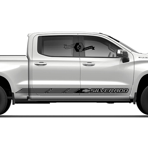 Coppia di adesivi per decalcomanie in vinile sottili con strisce del pannello laterale a bilanciere Chevrolet Silverado
