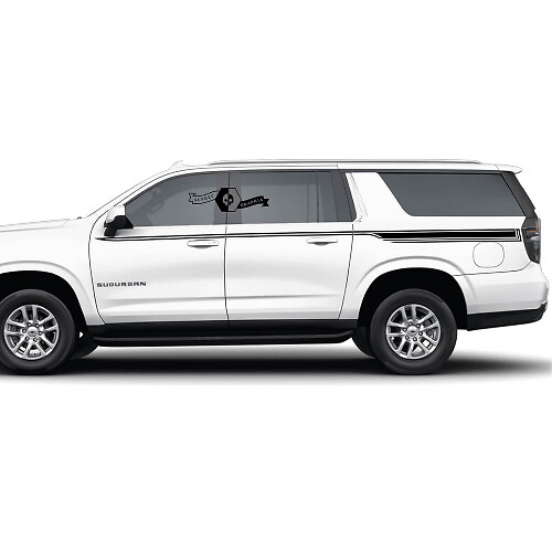 Coppia di adesivi per decalcomanie in vinile sottili con strisce laterali Chevrolet Suburban Line Doors Up Trim
