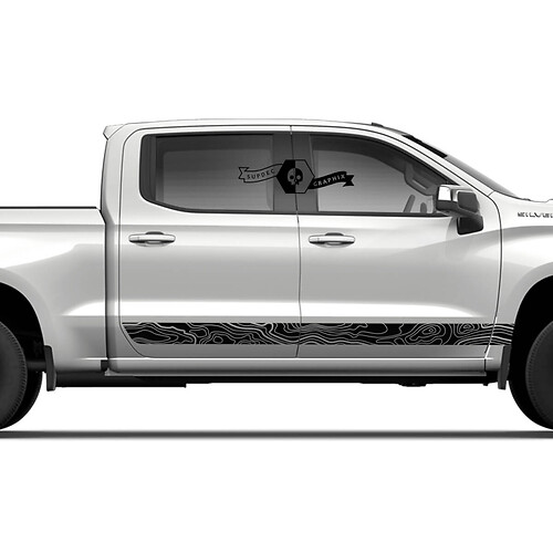 Coppia Chevrolet Silverado laterale con bilanciere Mappa topografica Pannello Porte Adesivo per decalcomanie in vinile