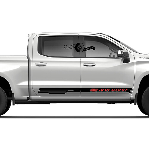 Coppia Chevrolet Silverado Side Rocker Pannello 2 colori Porte logo Stripe Decal Decal Adesivo