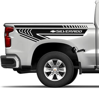 Coppia adesivi in ​​vinile con logo a righe per letto laterale Chevrolet Silverado 2022+ 2023
