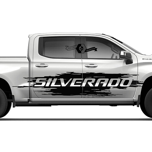 Coppia Chevrolet Silverado 2022+ 2023 Porte laterali Wrap Distructed Logo Stripe Decal Adesivo