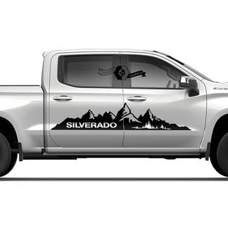 Coppia adesivi decalcomania in vinile con logo Chevrolet Silverado 2022+ 2023 per porte laterali Splash Wrap Mountains

