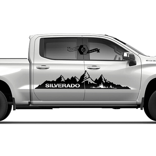 Coppia Adesivo in vinile per decalcomanie laterali delle porte per Chevrolet Silverado 2022+ 2023 con logo montagne
