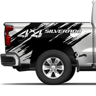 Coppia Chevrolet 4x4 Silverado 2022+ 2023 Letto laterale Splash Wrap Distrutto Striscia Vinile Decalcomania
