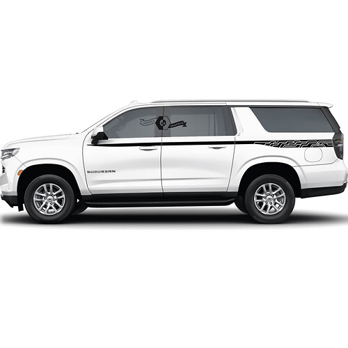 Coppia adesivi in ​​vinile con strisce laterali Chevrolet Suburban, linee di mappa topografica, porte e letti
