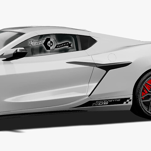 2x Adesivo in vinile a scacchi con bandiera laterale per Chevrolet Corvette Z06
