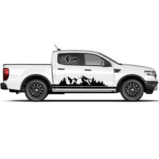 Coppia Ford F-150 Raptor 2022 Side Doors Mountain Forest Graphics Set Stripes Stripe Decal
