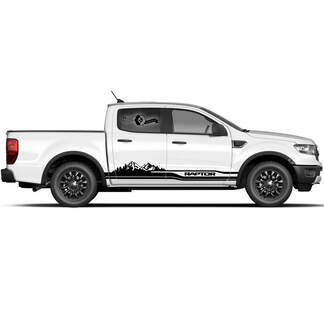 Coppia Ford F-150 Raptor 2022 Side Doors Mountain Forest Graphics Set Logo Stripe Decal
