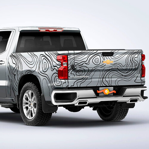 Adesivo in Vinile con Strisce Laterali Stile Mappa Topografica per Chevrolet Silverado