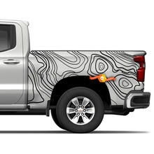 Camion del portellone laterale Chevrolet Silverado Mappa topografica Consolare Sfondo topo Mappa taglio adesivo grafico in vinile 2