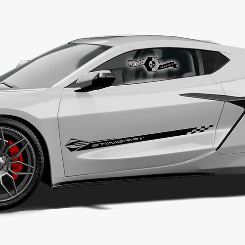 2x Chevrolet Corvette Z06 Porte laterali Stripes Stingray Checkerboard Flag Decal Sticker