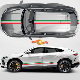 Coppia Lamborghini Urus 2021 2022 2023 Bandiera italiana Porte laterali Cofano Tetto Linee Strisce Decalcomania in vinile Adesivo Grafica
