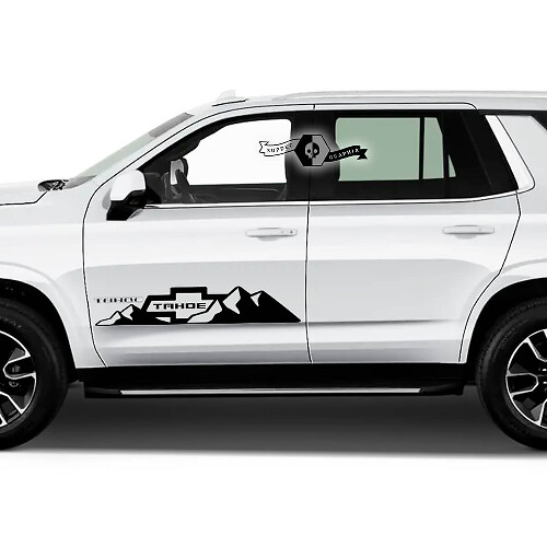 2X Adesivi in vinile con logo delle montagne delle porte della Chevrolet Tahoe 2020 2021 2022 2023 + Graphics
