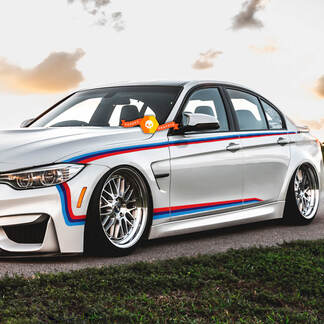 Coppia strisce colorate BMW M per adesivi per decalcomanie in vinile per paraurti e parafanghi per porte LATERALI
